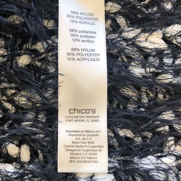 Chico’s Women's Large Vest Cardigan Open Front Soft Fuzzy Black Ecru Cozy - Picture 11 of 16